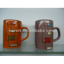 Heat Resistant Stoneware Reactive Glazed Coffee/Tea Mugs With Various Colorful Decals & Design Style